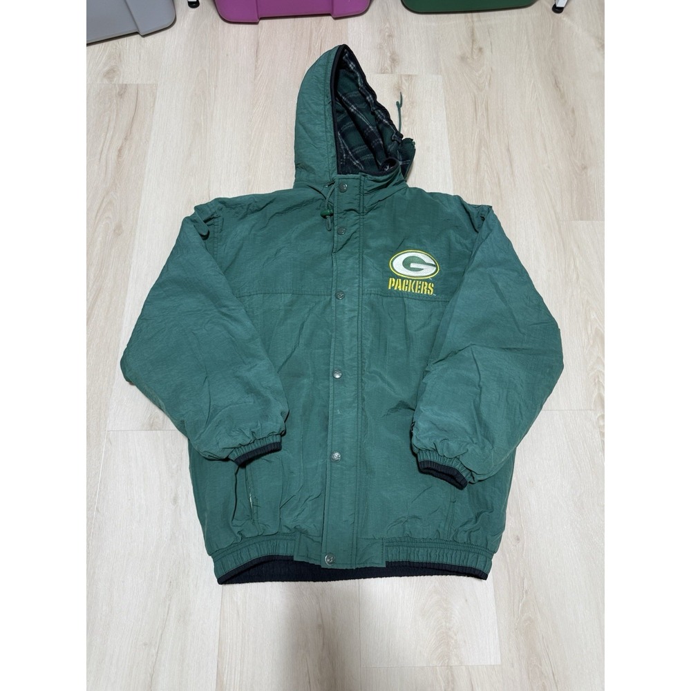 Green Bay Packers NFL Vintage 90's Starter Hooded Parka Jacket Mens Medium Green